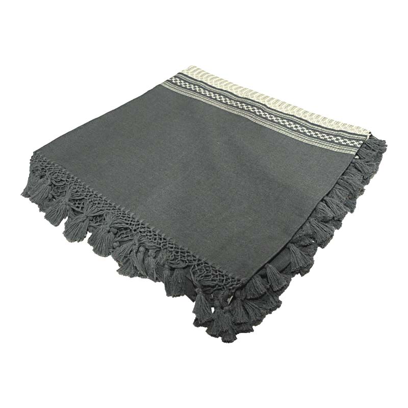 Colcha Color Gris Acero 100% Algodón Hecha a Mano Doblada