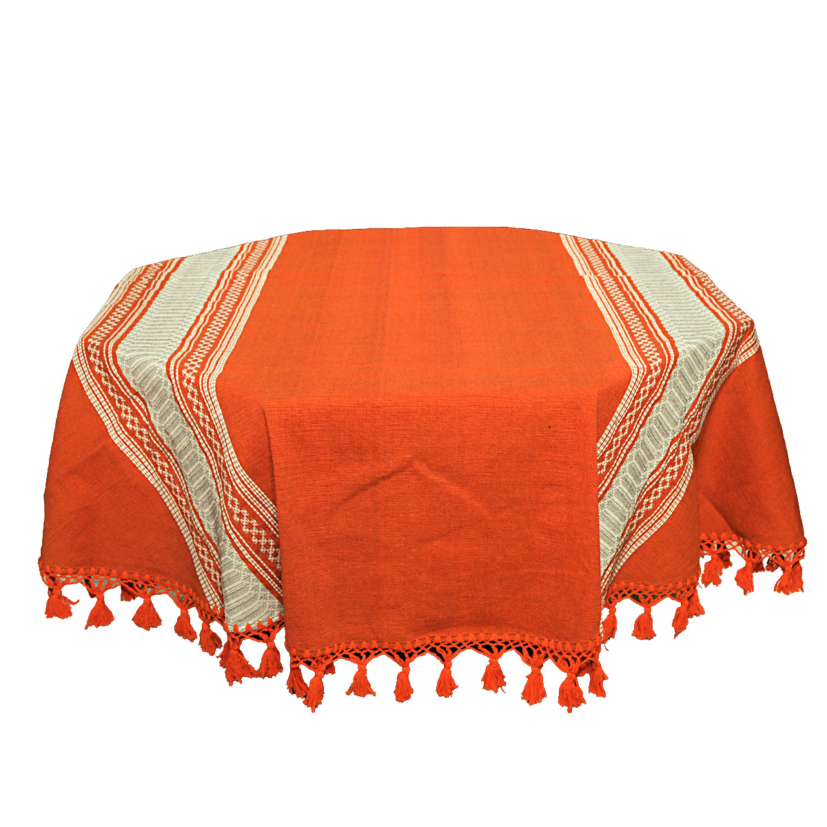 Mantel Redondo Color Naranja. 100 % algodón. Hecho a Mano.