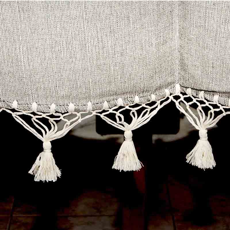 Mantel Redondo Color Plata 100 % algodón. Hecho a Mano. Fleco