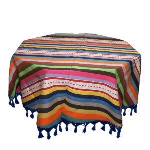 Mantel Redondo Franjas de Colores. 100 % algodón. Hecho a Mano.