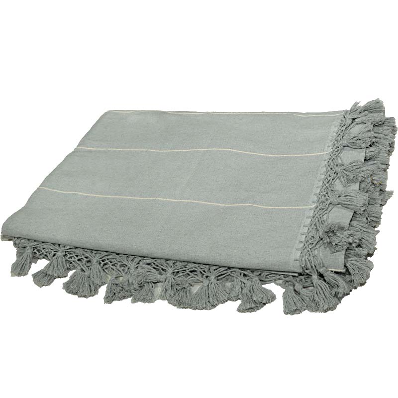 Colcha Franjas Color Gris Gis GN 100% Algodón. Hecha a Mano. Doblada.